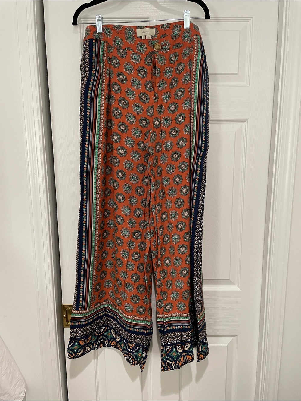 Anthropologie Elevenses Boho Wide-Leg Printed Pants - Orange